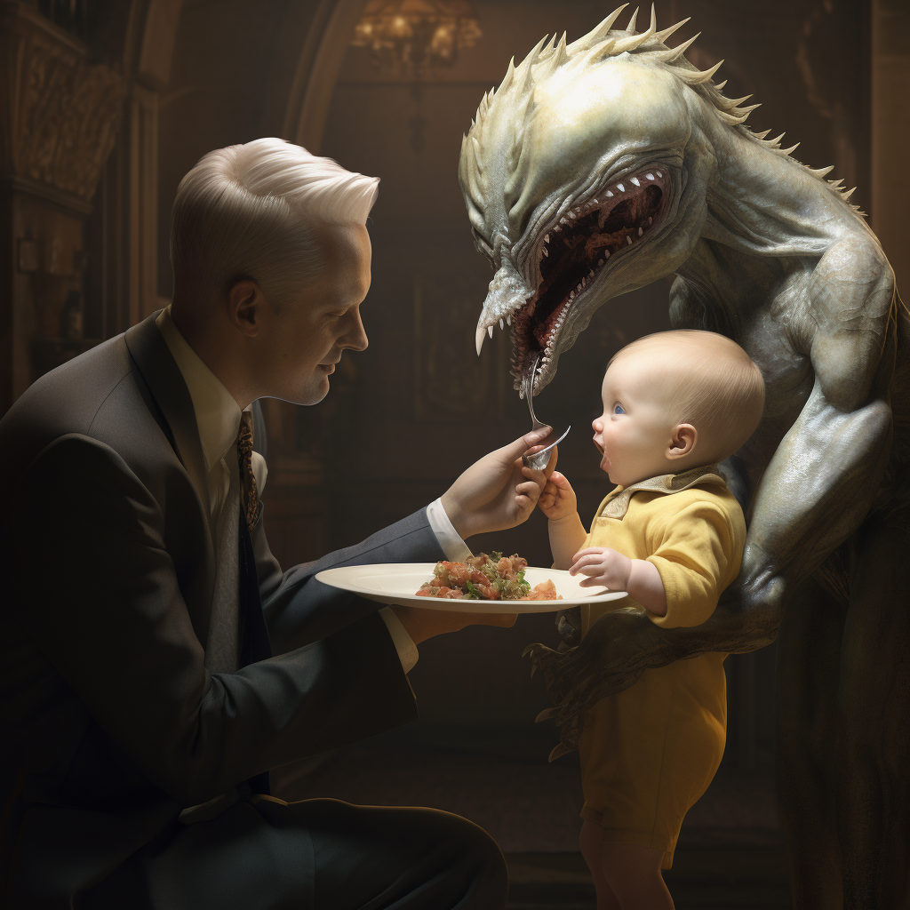 Cenobite giving food to baby