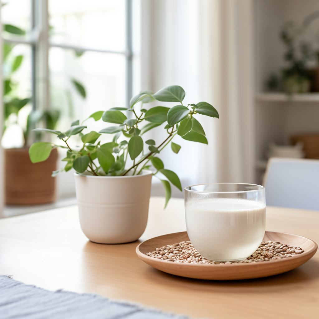 Nutritious cereal bowl with plant-based milk