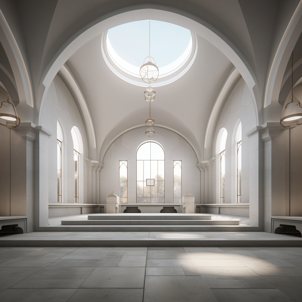 Chapel space with gray and white tones