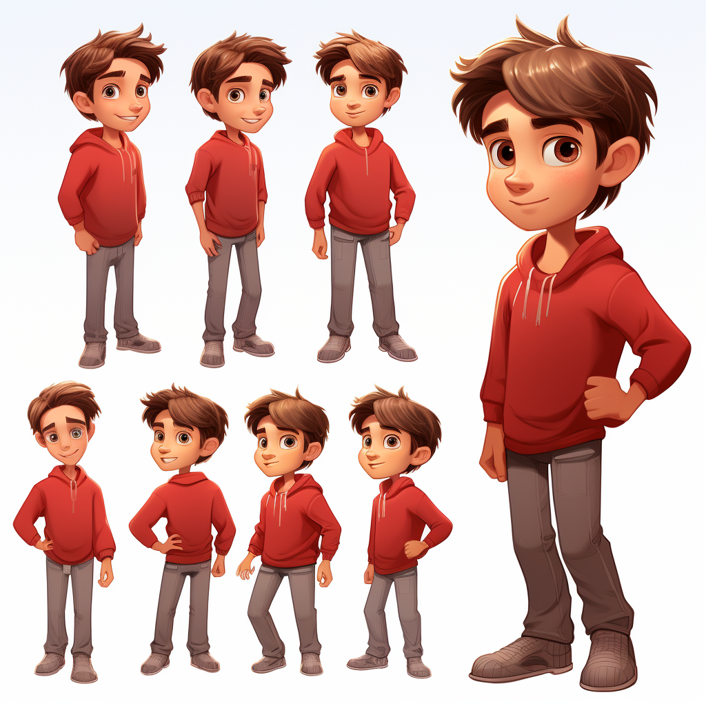 Kind boy with narrow face and brown hair wearing a red shirt