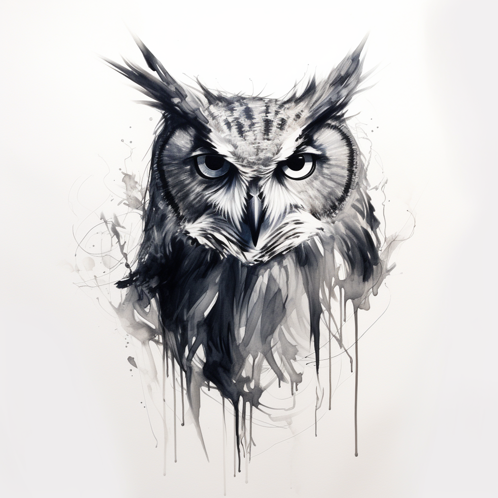 Charcoal sketched owl on white background