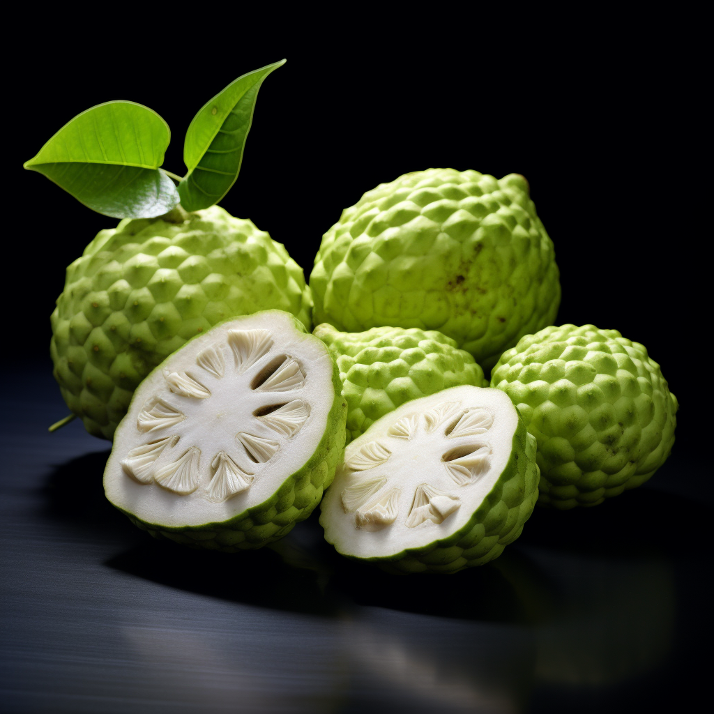 Fresh cherimoya fruit on a white background