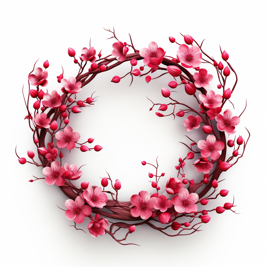 Wreath of Cherry Branches on White Background