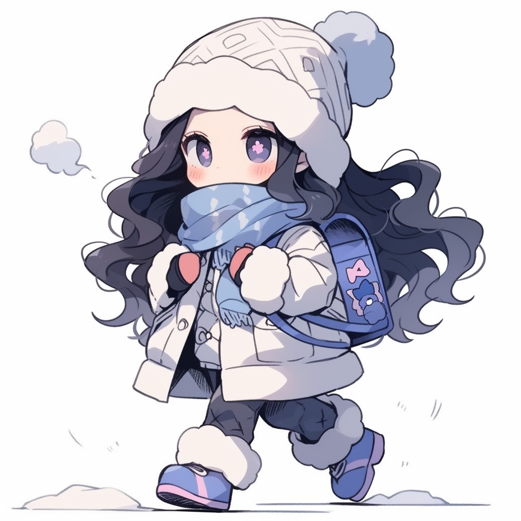 Chibi girl in fashionable winter clothes