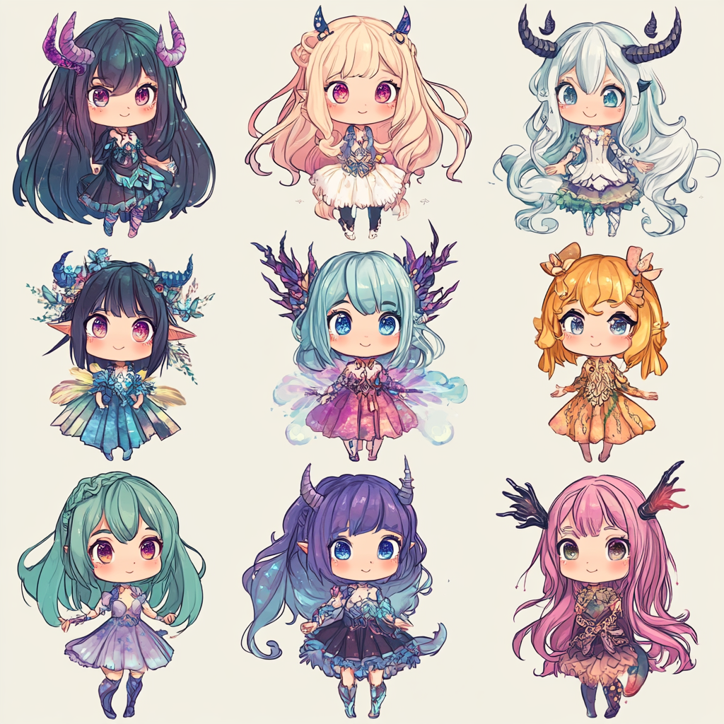 Chibi Character Sheets Nine Girls