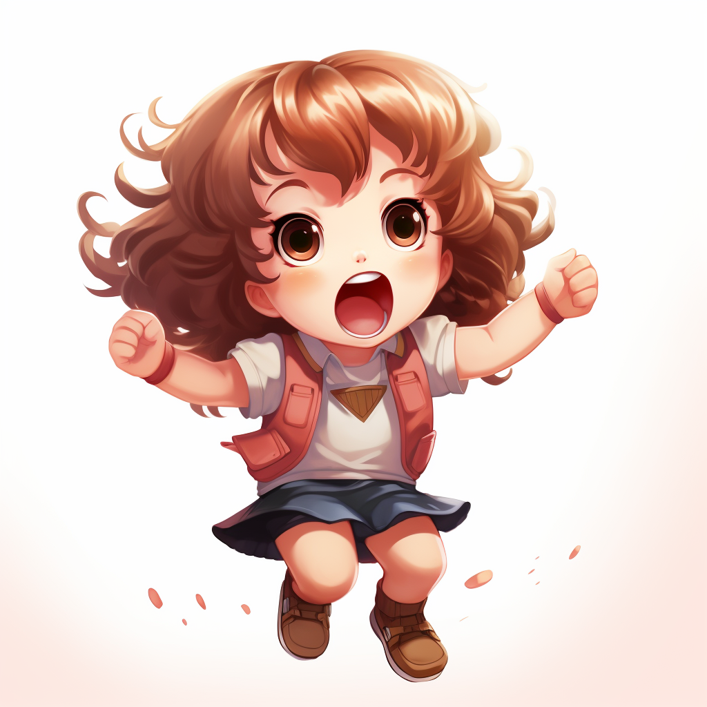 Adorable chibi toddler girl celebrating and cheering