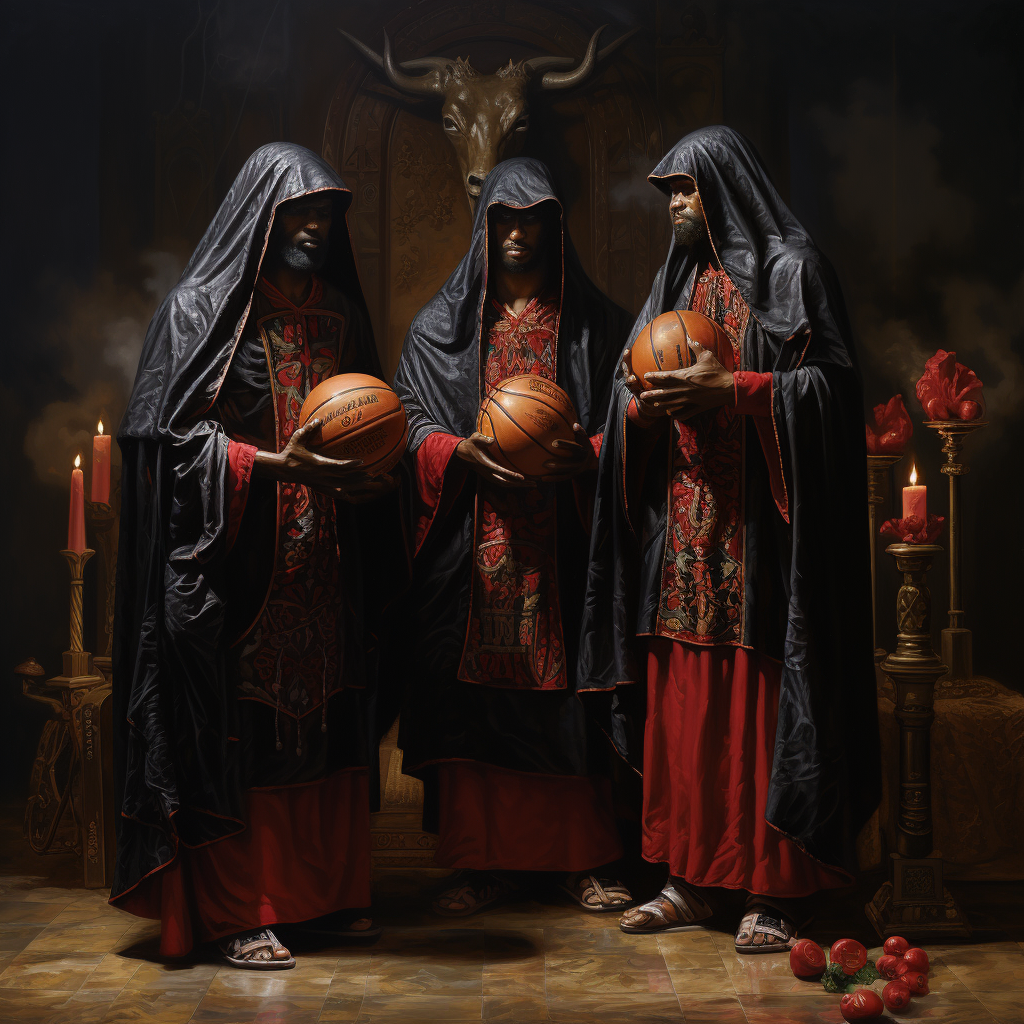 Three Wise Men with Basketball in Nativity Scene