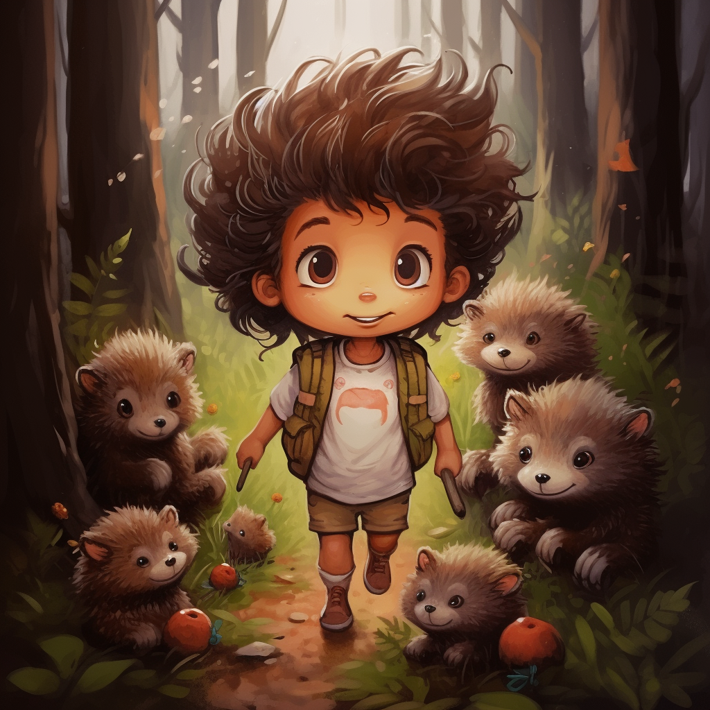 Child surrounded by hedgehogs and teddy bear