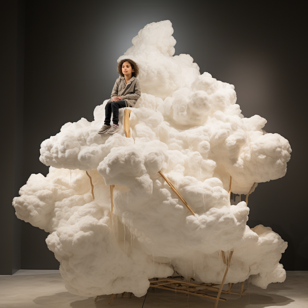 Sculpture of child sitting on cloud