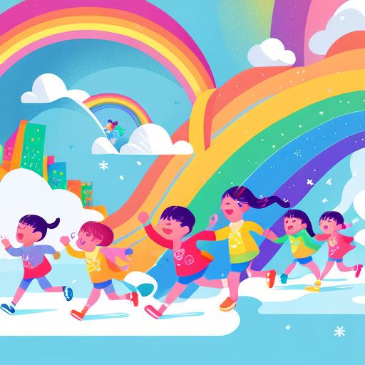 Children with Rainbow Maps Illustration