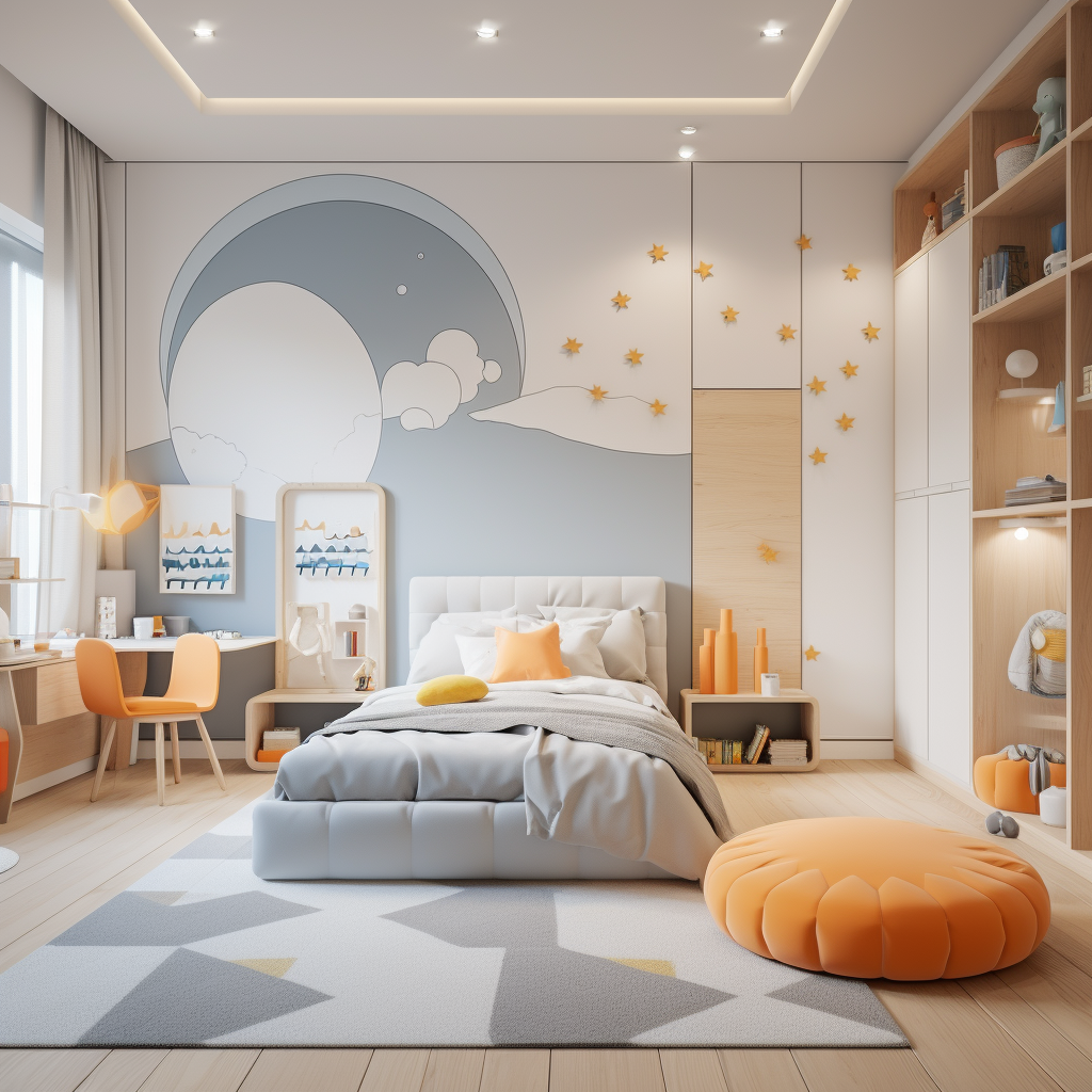 Children's room design project in light colors