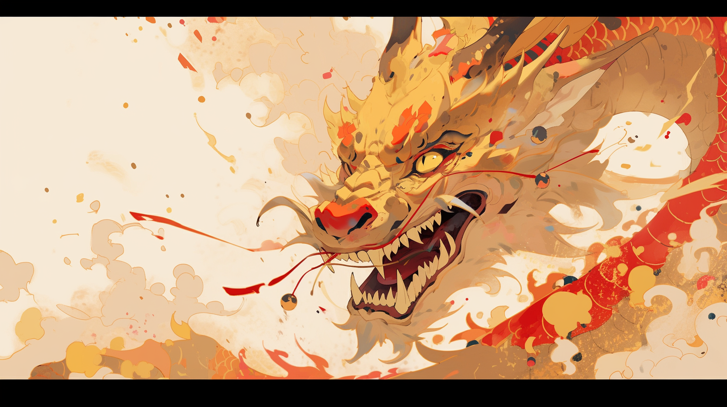 Colorful Chinese Dragon Paint Splatter