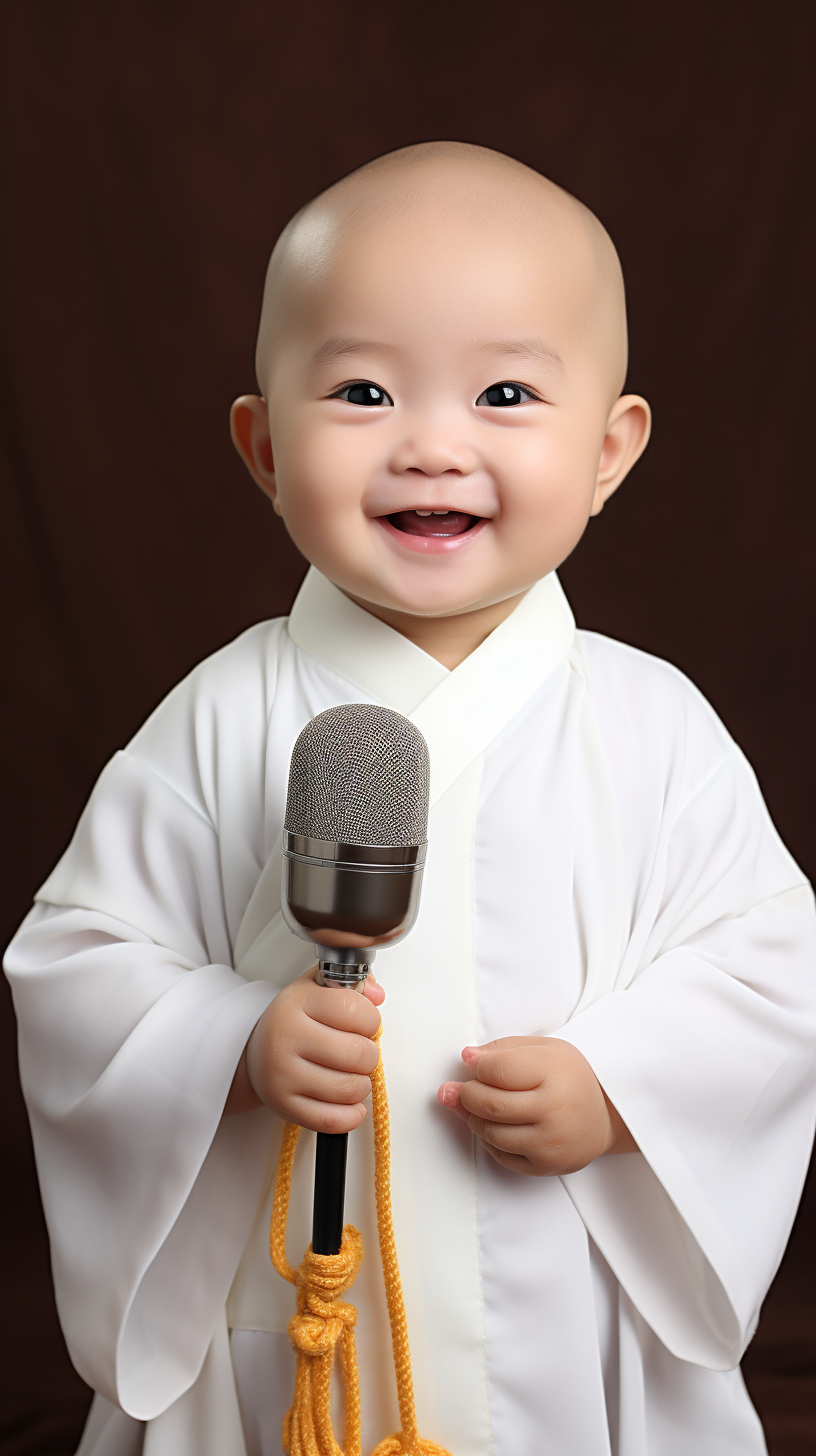 Chinese Little Monk Holding Microphone