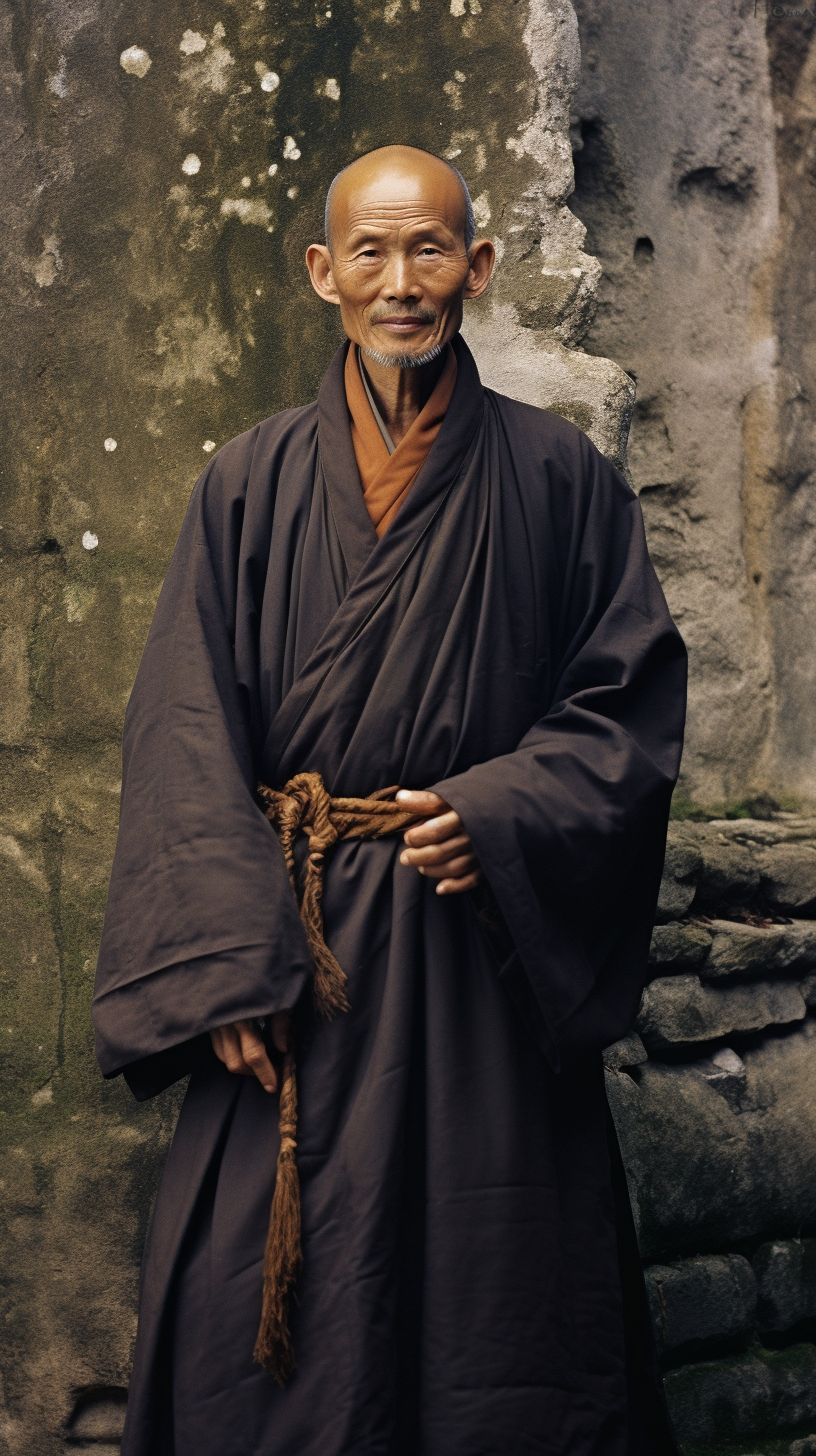 Chinese monk at ancient stone temple