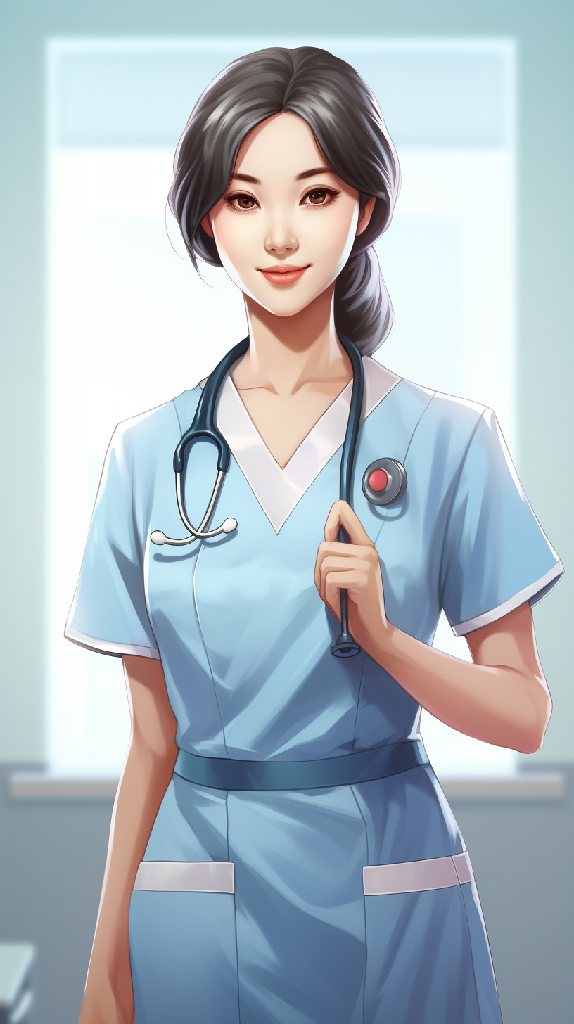 Chinese female nurse wearing uniform in office