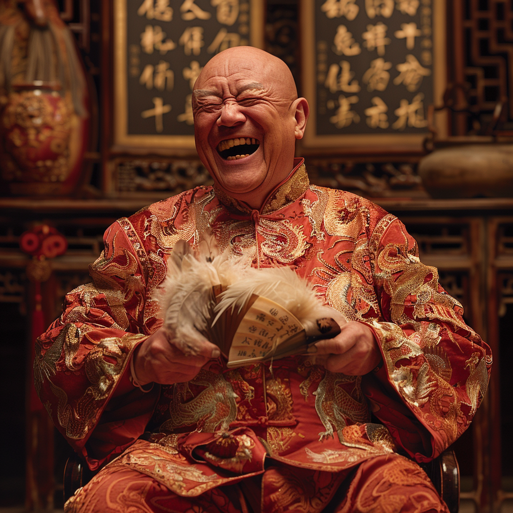 Chinese man traditional opera laughing scene