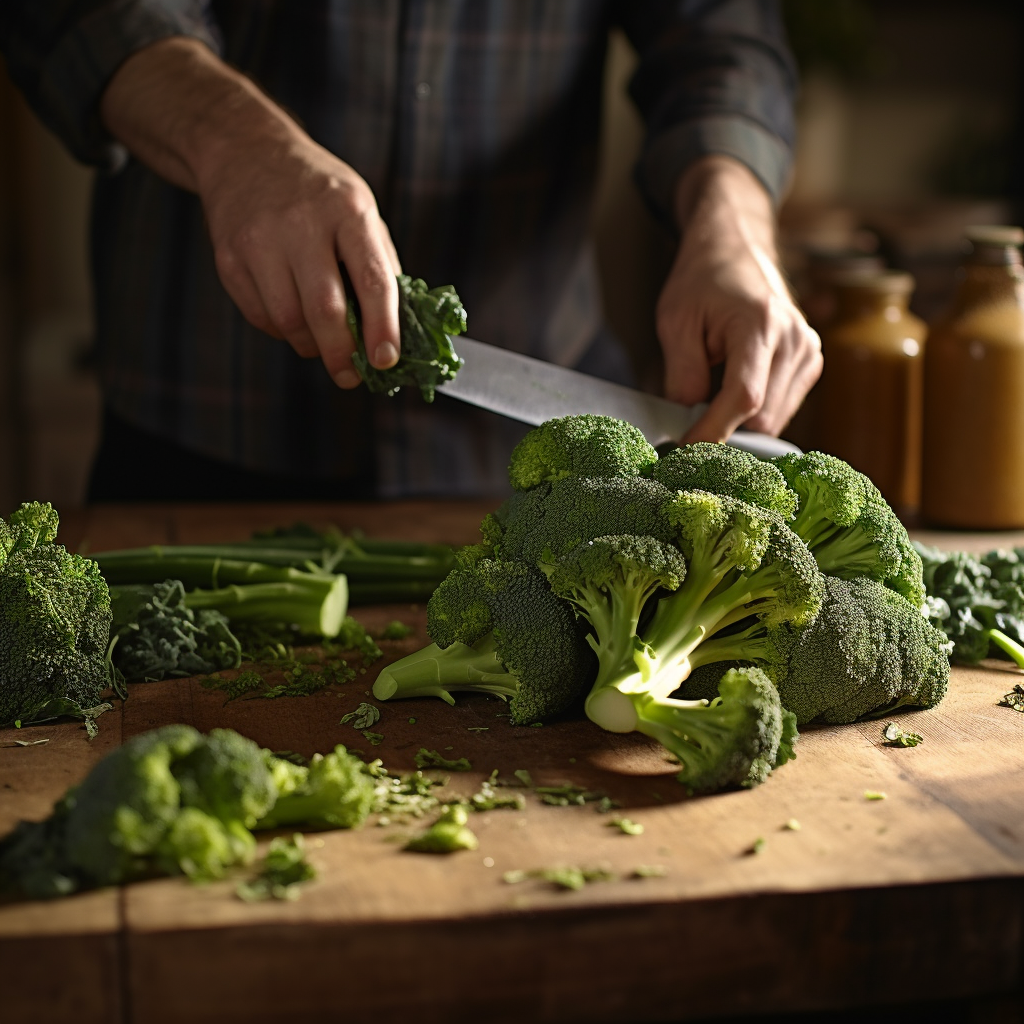 Chopped broccoli on cutting board