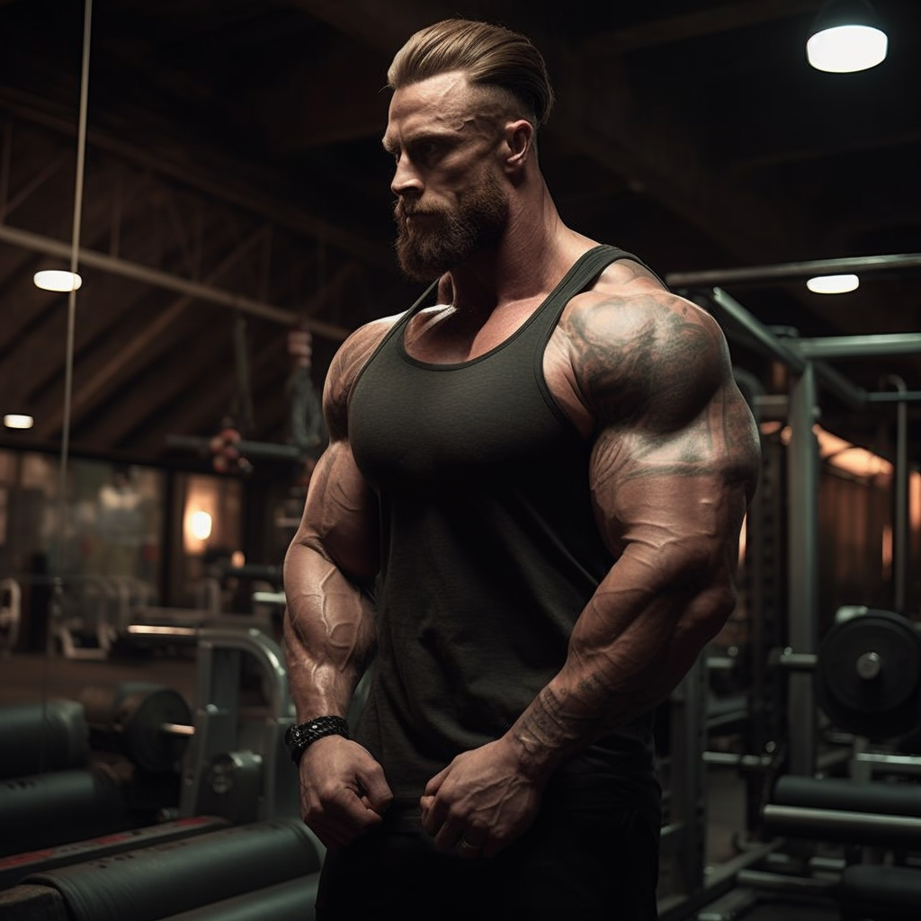 Chris Bumstead with impressive muscles at the gym