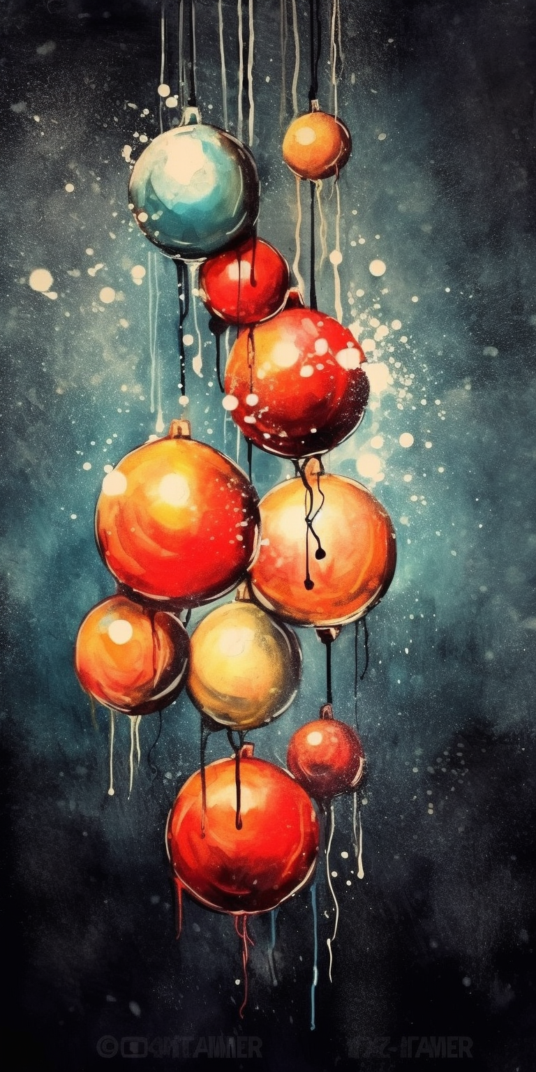 Christmas balls painting on white background