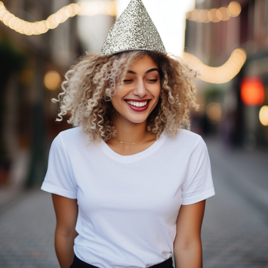 Stylish Christmas glam sparkle on white t-shirt mockup