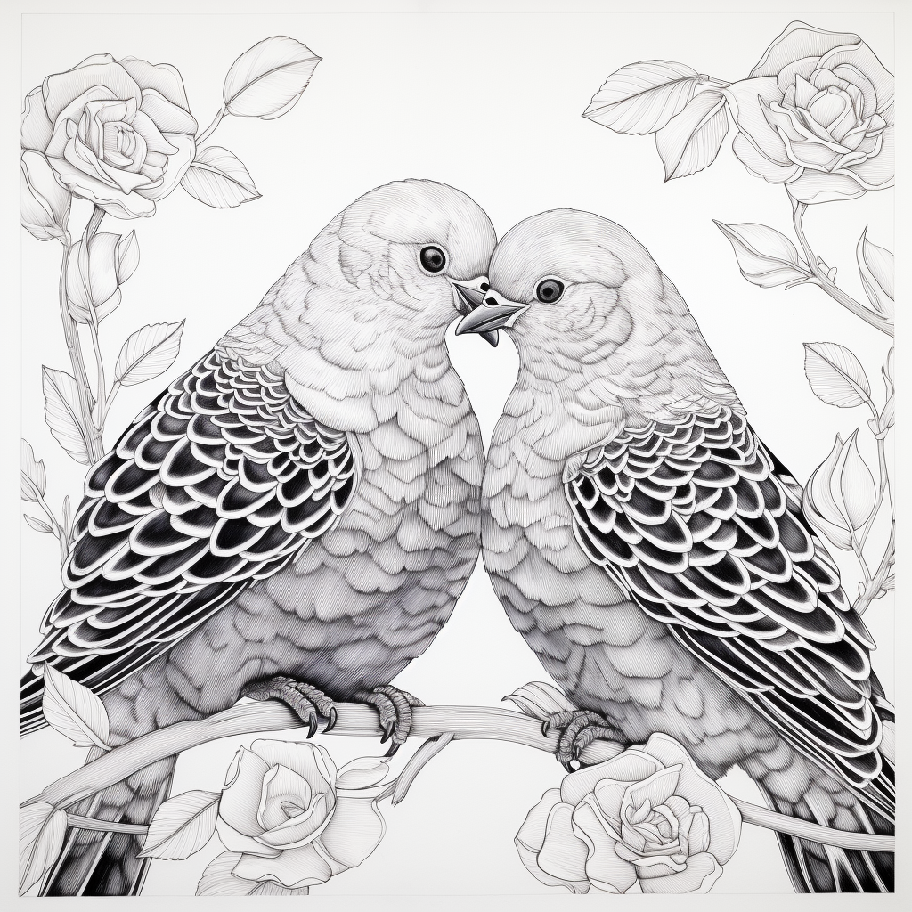 Two realistic turtle doves coloring page