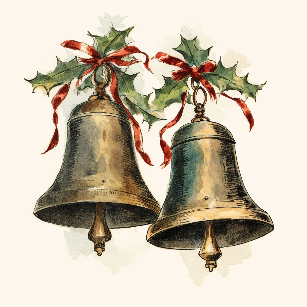 Vintage Christmas Bells Watercolor Illustration