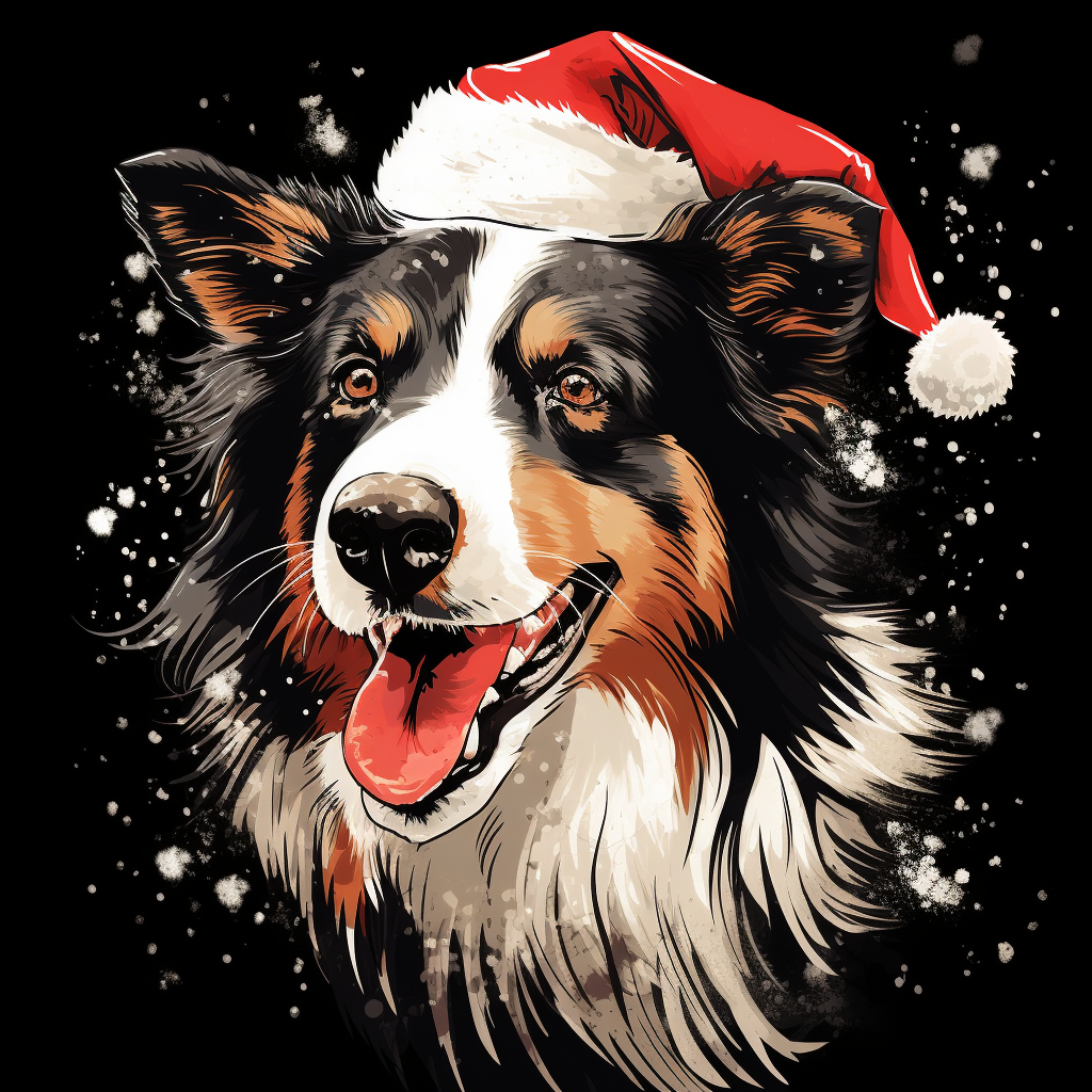 Christmas collie in graphic novel style