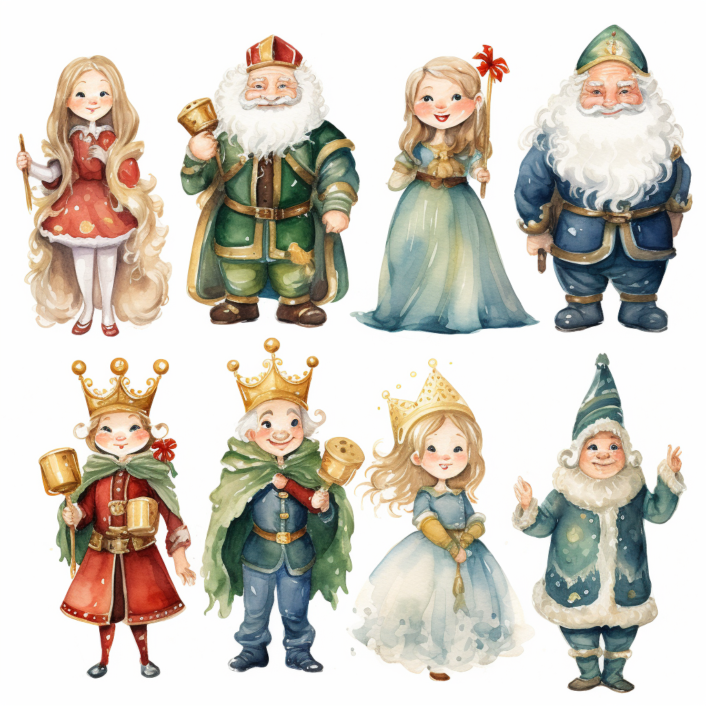 Christmas dynasty cartoon watercolor clipart