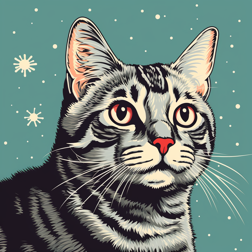 Adorable Christmas Grey Tabby Cat in Graphic Novel Art