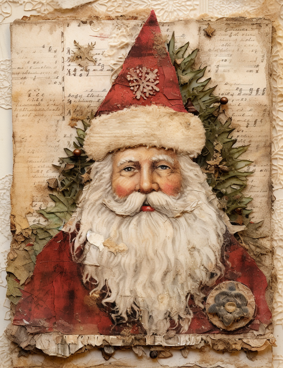 Illustration of Christmas Santa Claus on Junk Journal Background