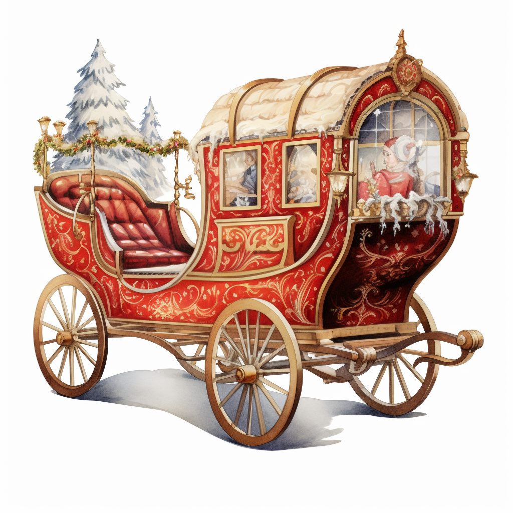 Detailed Christmas Sleigh Watercolor Art