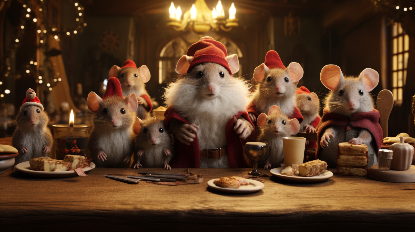 Festive mice on Christmas table