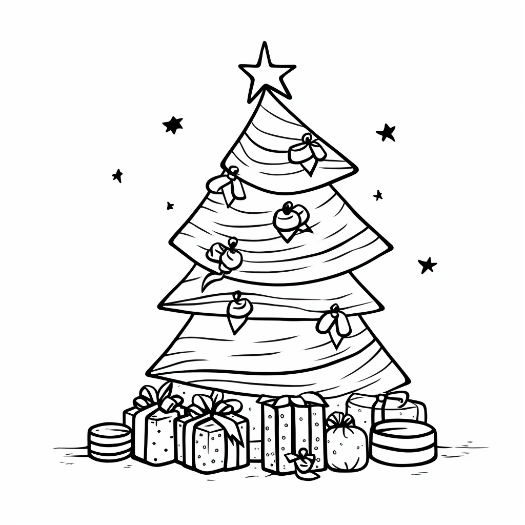 Black and white Christmas tree coloring page