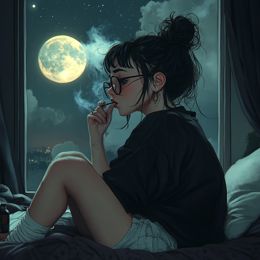 Chubby Girl Smoking Full Moon