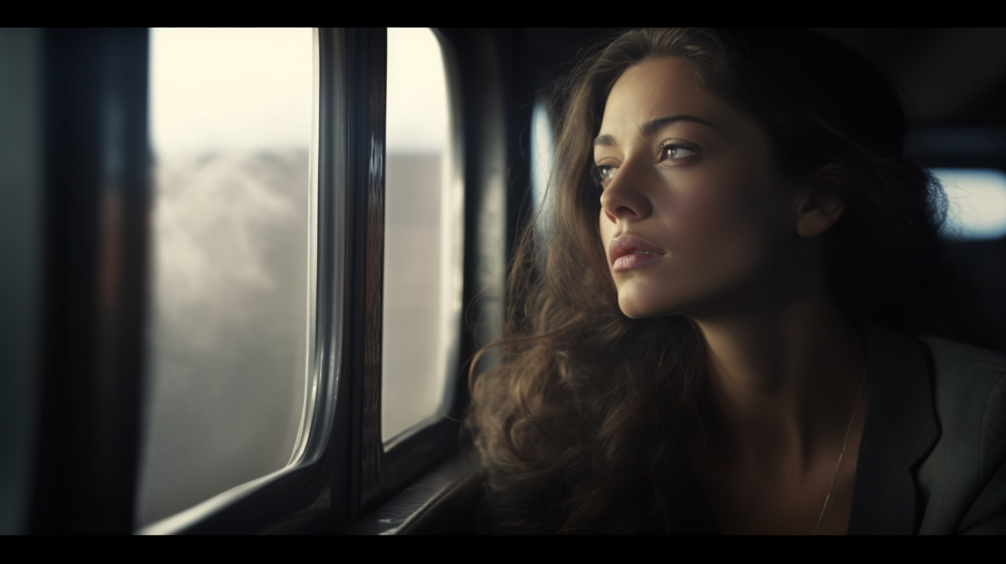 Woman on Train Watching Devastation