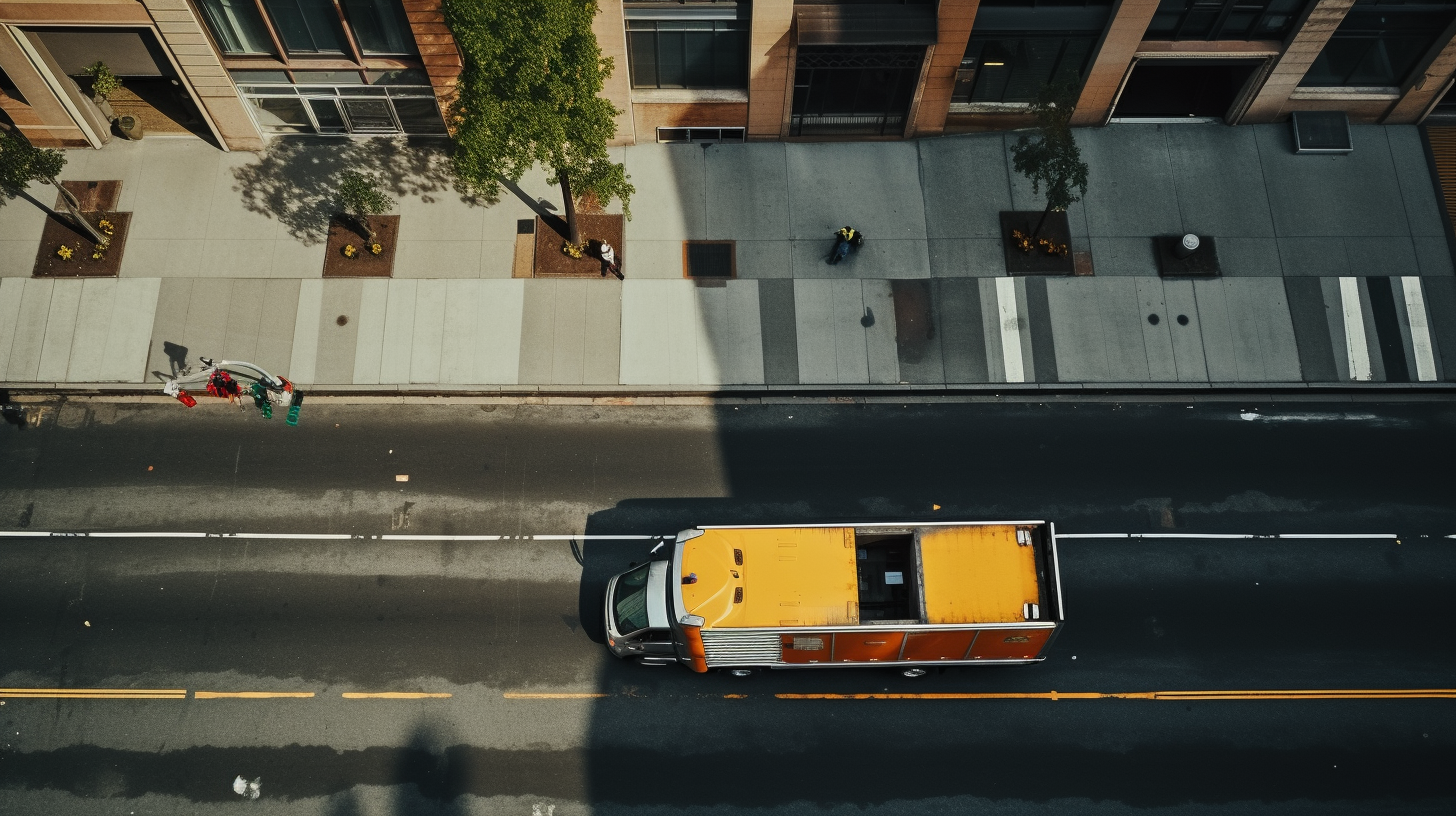 Cinematic shot of a moving truck in NYC