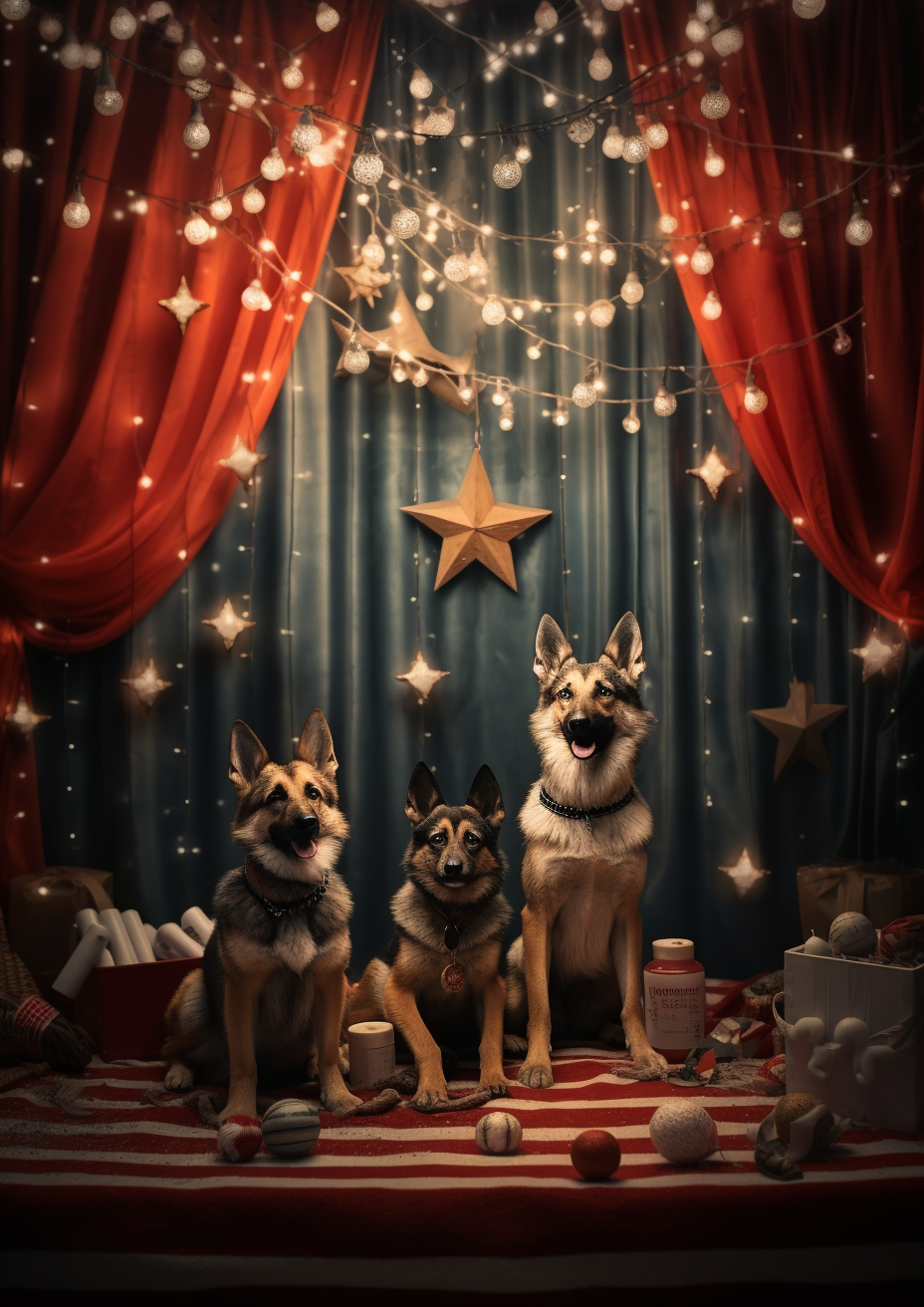 German Shepherds in Cirque du Soleil Christmas Scene