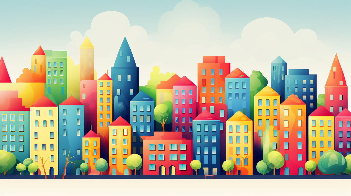 Colorful city building wallpaper for kids