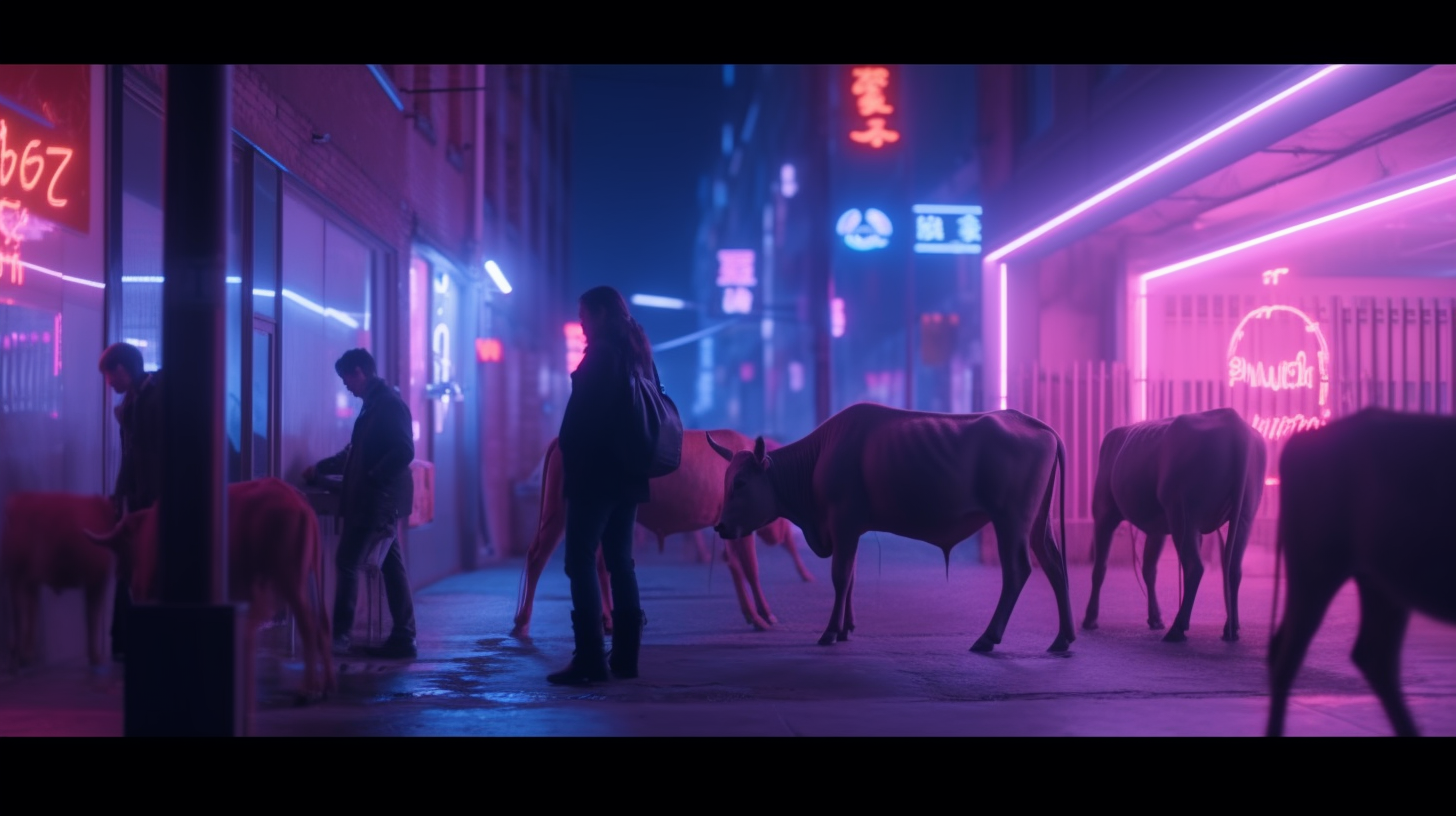 Giant wild cows roaming in the city