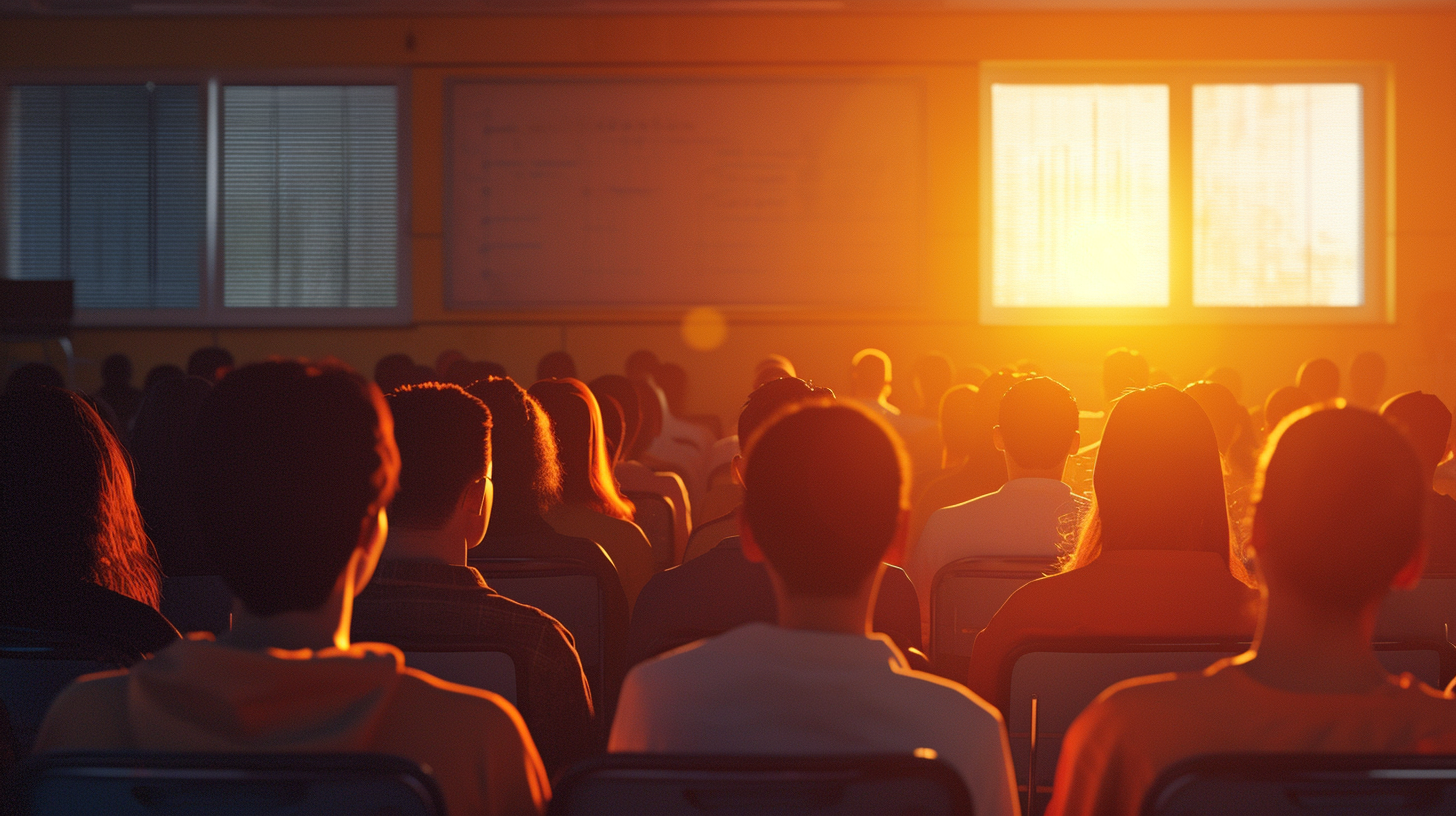 Group of People in Classroom with Cinematic Lighting