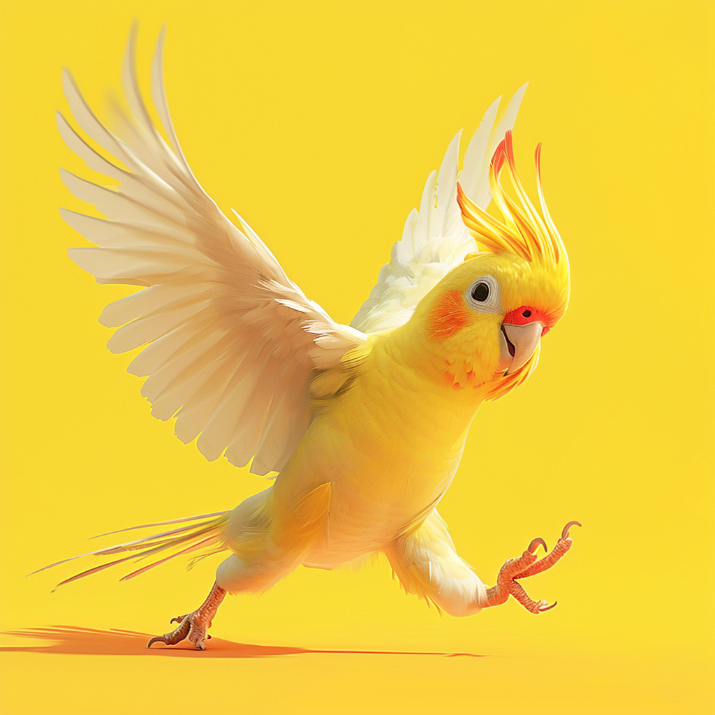 Pretty Cockatiel Yellow Happy Dancing Realistic