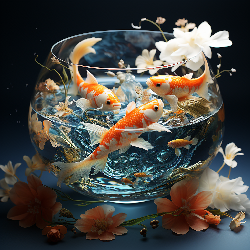 Cocktail glass with koi fish illustration