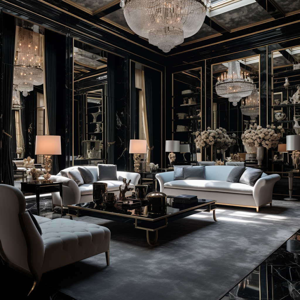 Hyper-realistic merge of Coco Chanel and Peter Marino interior design