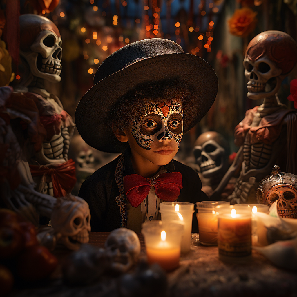 Sassy boy in Coco-themed Día de Muertos celebration