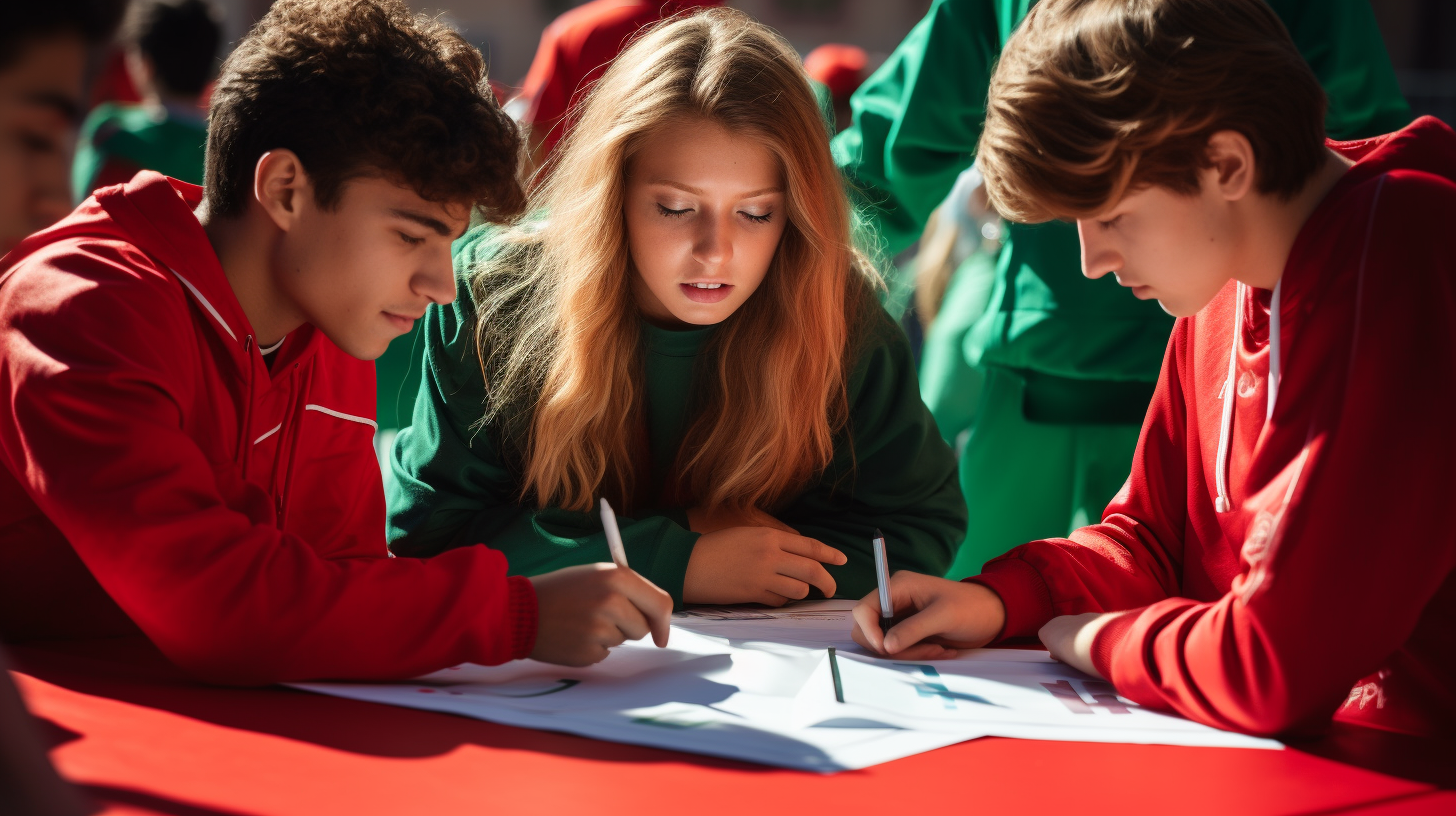 Dedicated college students studying on the green