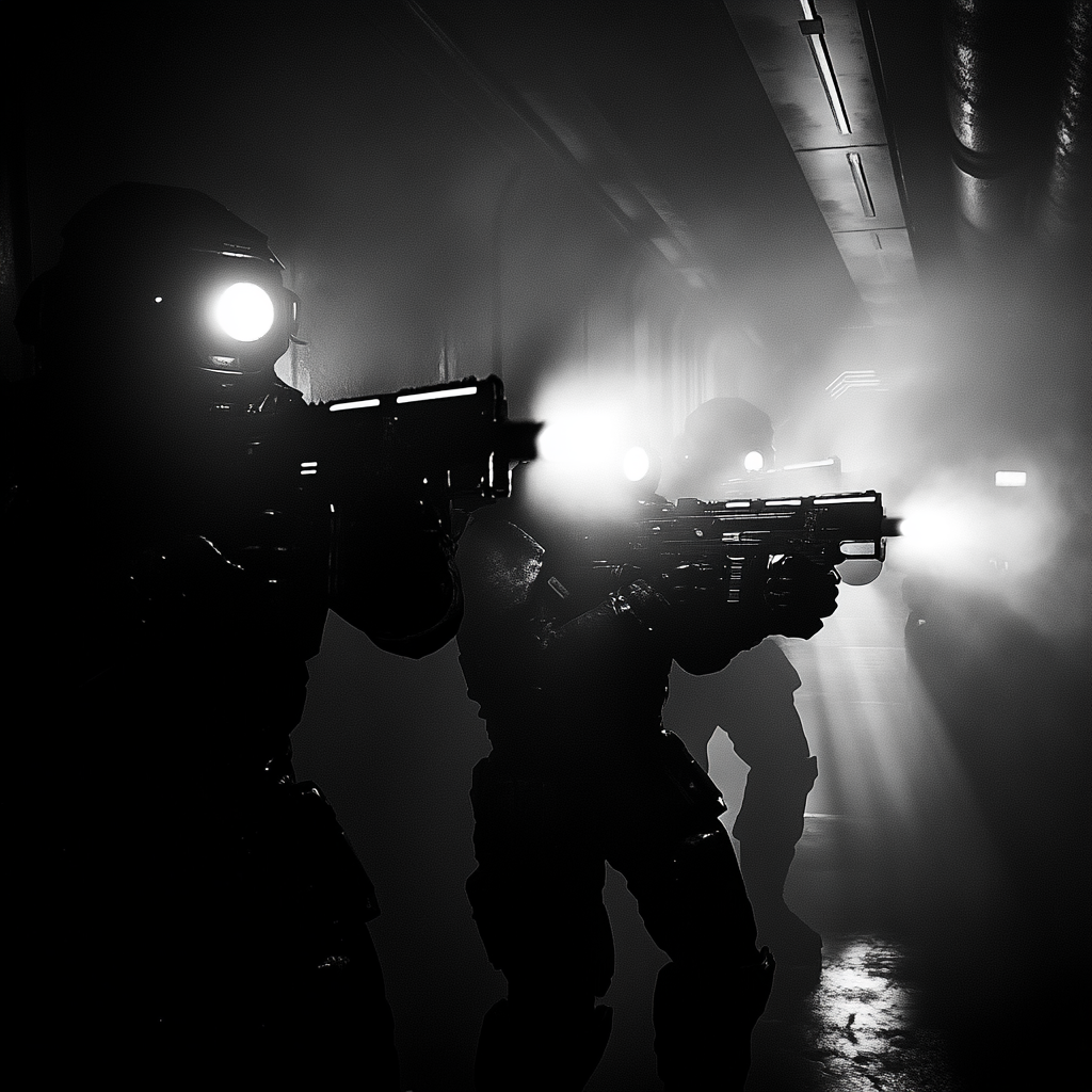 Three Colonial Marines Flashlight Scene