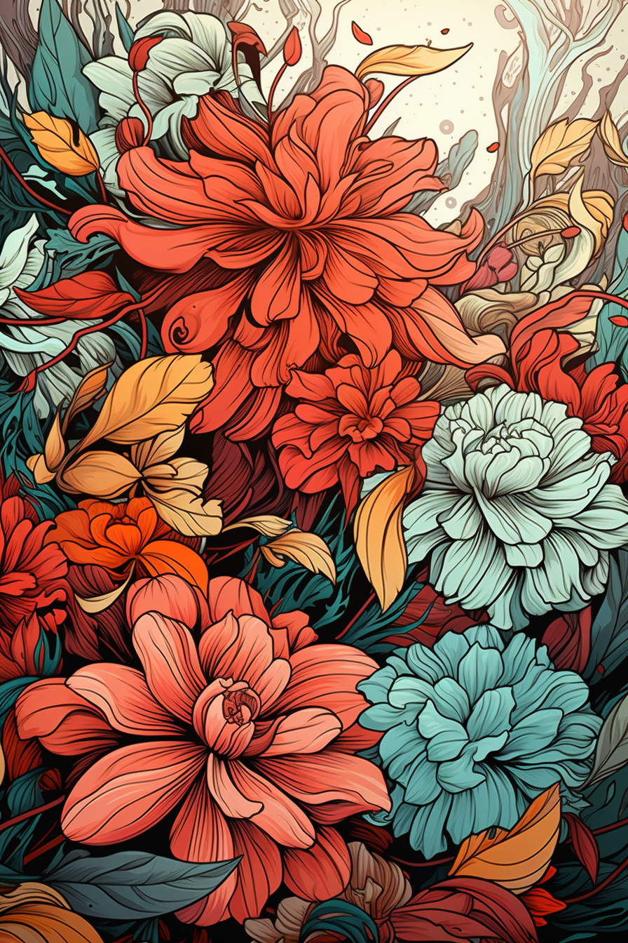 Colorful botanical graffiti artwork