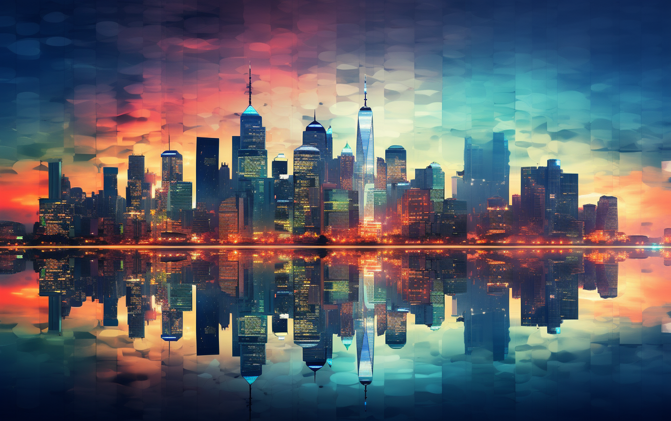 A beautiful colorful city skyline at twilight