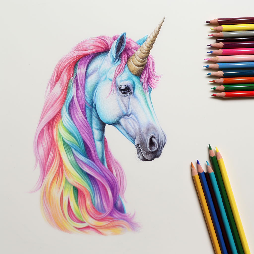 Colorful minimalist pencil drawing of a unicorn