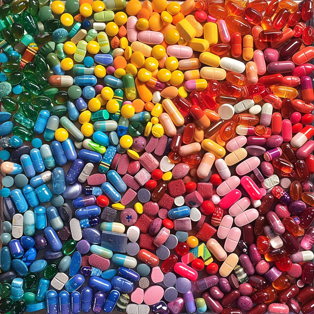 Colorful pills assortment rainbow colors